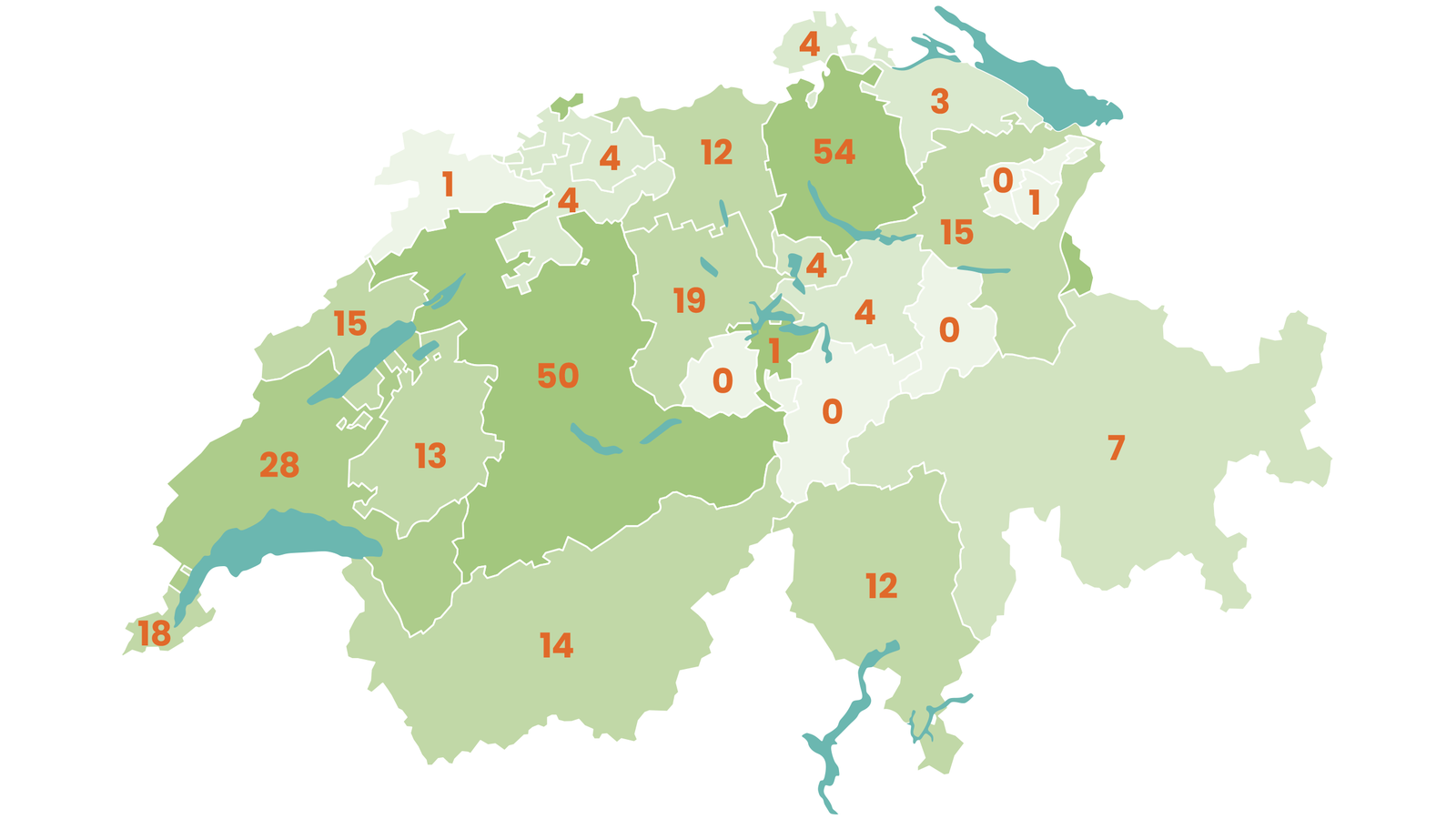 Anzahl praktizierender FachchiropraktorInnen pro Kanton im Jahr 2024. Daten: ChiroSuisse